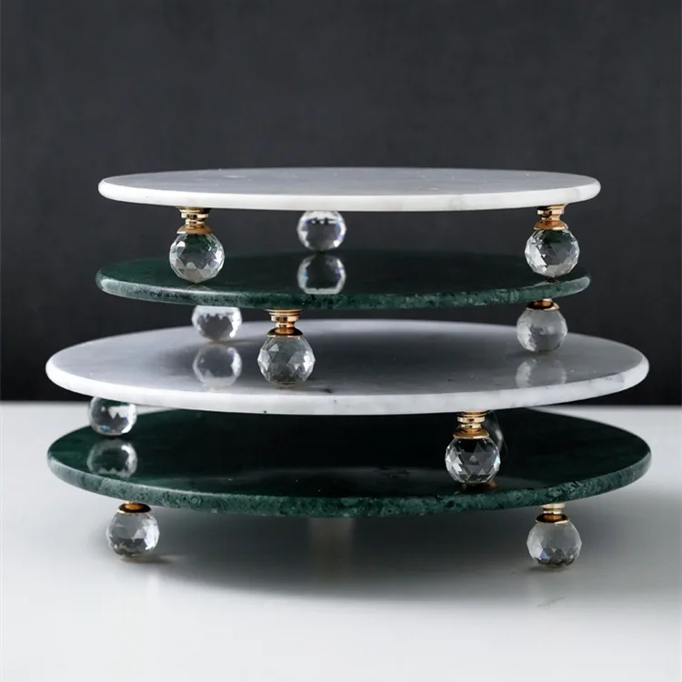 Wholesale Versatile Decorative Stone Marble Round Footed Tea Cup Tray Marble Stone Cake Serving Tray For Dessert