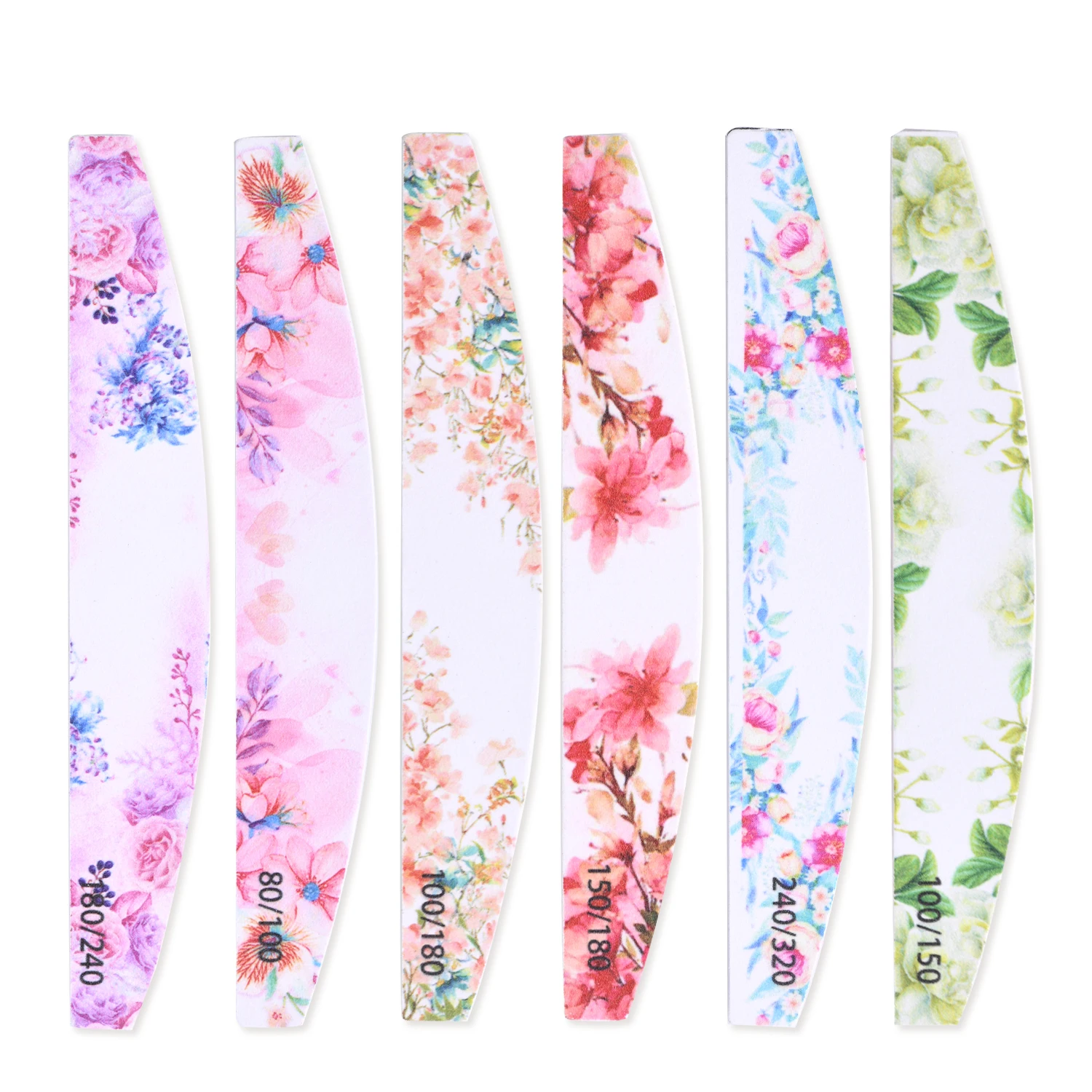 2022 Factory Direct Printing Flower Design Nail File Different Grit Half-moon Shape Emery Nail Tools Flat File