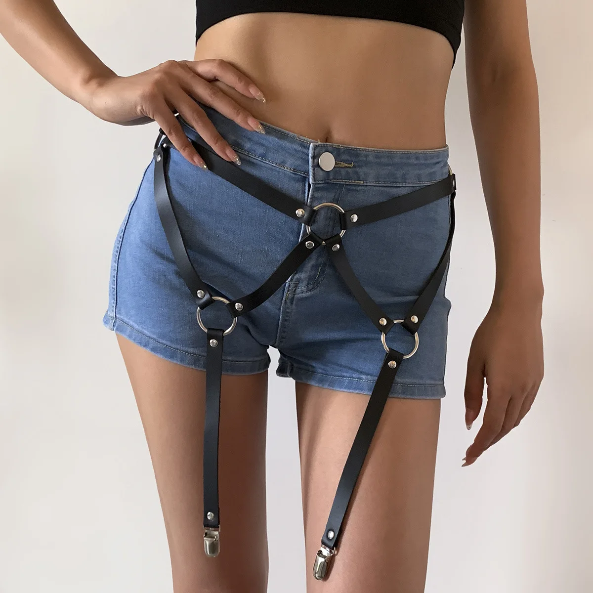 VLE Сексуальное Черное женское кожаная портупея подвязки Фетиш подвязка