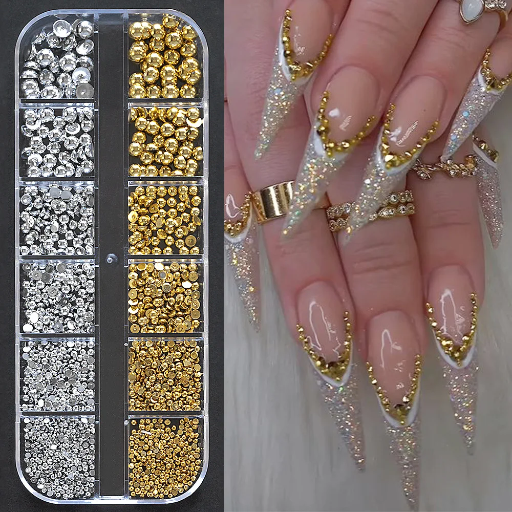 12 colors 3D Flower Nail finger Art Charms with Rhinestones and Caviar Beads - DIY Nail Art Design for Women Girls Easter