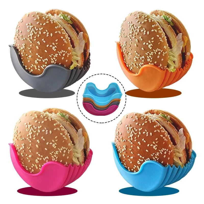 Sandwich Storage Food Holder Retractable Cheese Burger Holder Reusable Hamburger Box Silicone Burger Holder