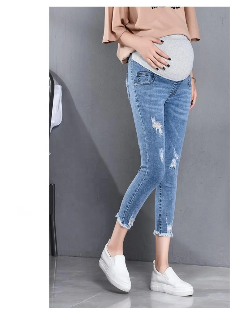 
7/10 Length Summer Autumn Fashion Maternity Jeans High Waist Belly Skinny Pencil Pants Clothes for Women Pregnancy 