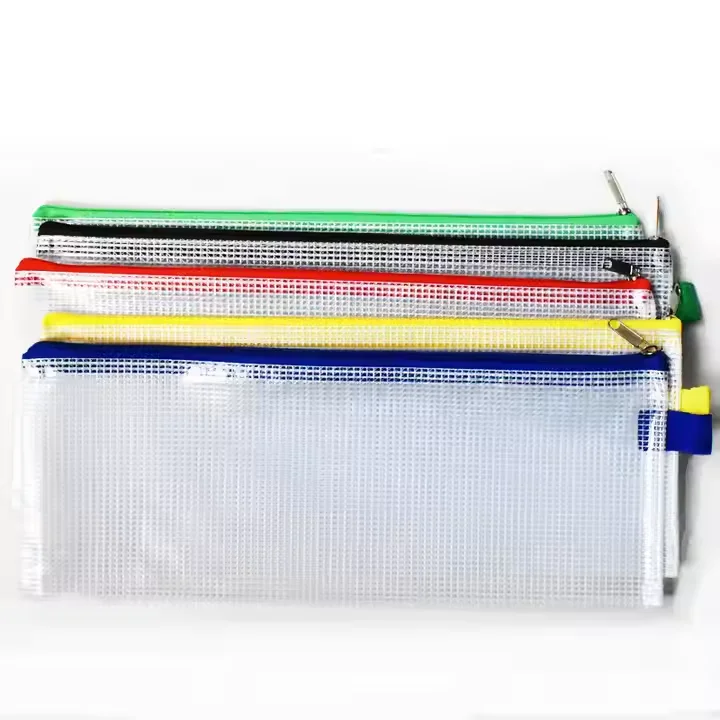 Waterproof Small Size Waterproof PVC Mesh Zipper File Bags Document Pouch For Students Office