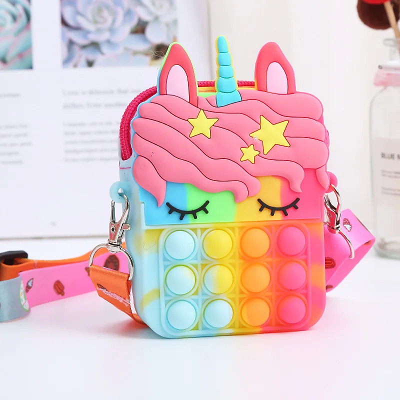 Amazon Hot Sale Unicorn Fidget Bubble Messenger Shoulder Crossbody Bag Cute Cartoon Mini Kid Hand