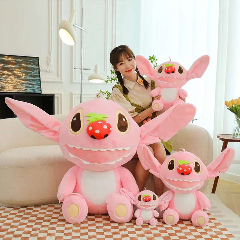 Large Strawberry Nose Pink Stitched Stuffed Doll Unisex New Angel Cartoon Anime Plush Toys Perfect Birthday Gift