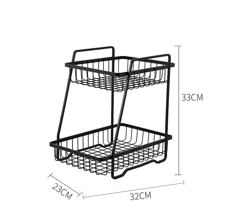 Fruit rack 2021 iron household storage appliances 2 layers black fruits kitchen baskets