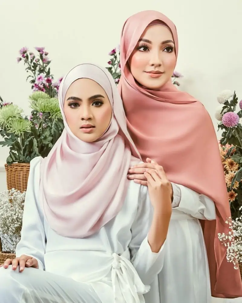 Wholesale High Quality Silk Satin Scarf Long Muslim Women Solid color hijab Malaysia Satin Turban