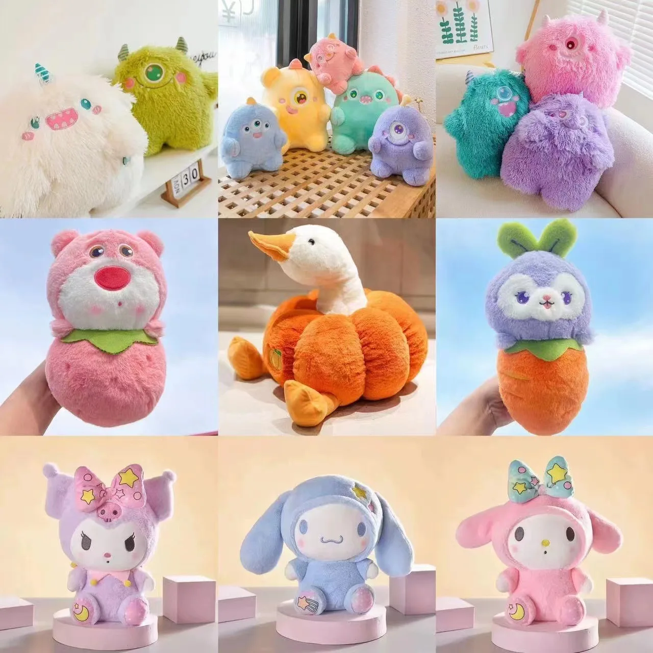 My Melody Kitty Kuromi  Kawaii Anime Cute Sanrioed Cinnamoroll Purin Plush Toy Cartoon Stuffed Dog Cat Animals Plush Toy doll