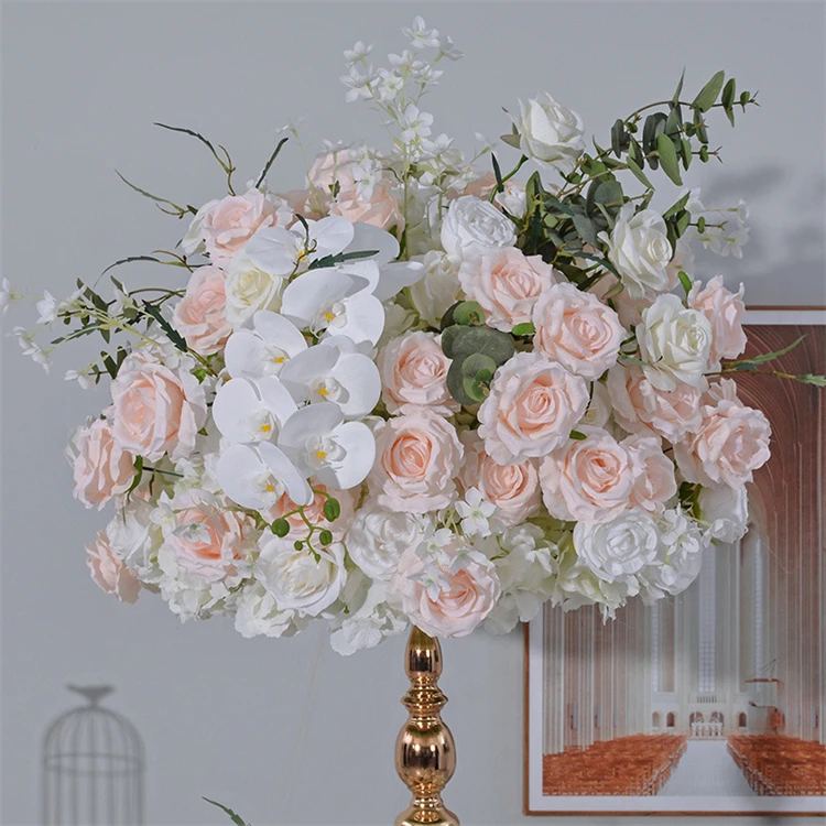 Decorative Artificial Flower Ball White and Pink Table Centerpiece Orchid Rose Flower Ball for Party Wedding Banquet Decoration