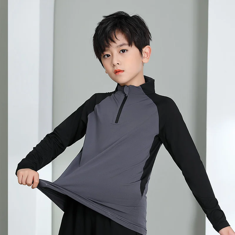 High quality color contrast basketball training quick dry fabric high elastic zipper collar sportswear for children