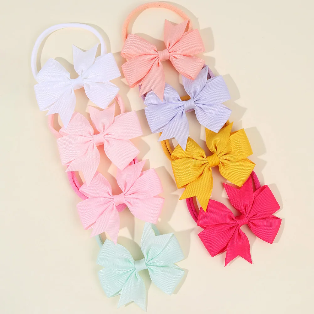 CN 8Pcs Classic Grosgrain Ribbon Boutique Pinwheel Hair Bow with Nylon Headband for Baby Elastic Hairband