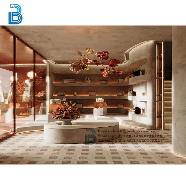 Modern Ladies Clothing Store Interior Design Display Rack Clothing Store Shelf Display Customization Clothing Store Furniture