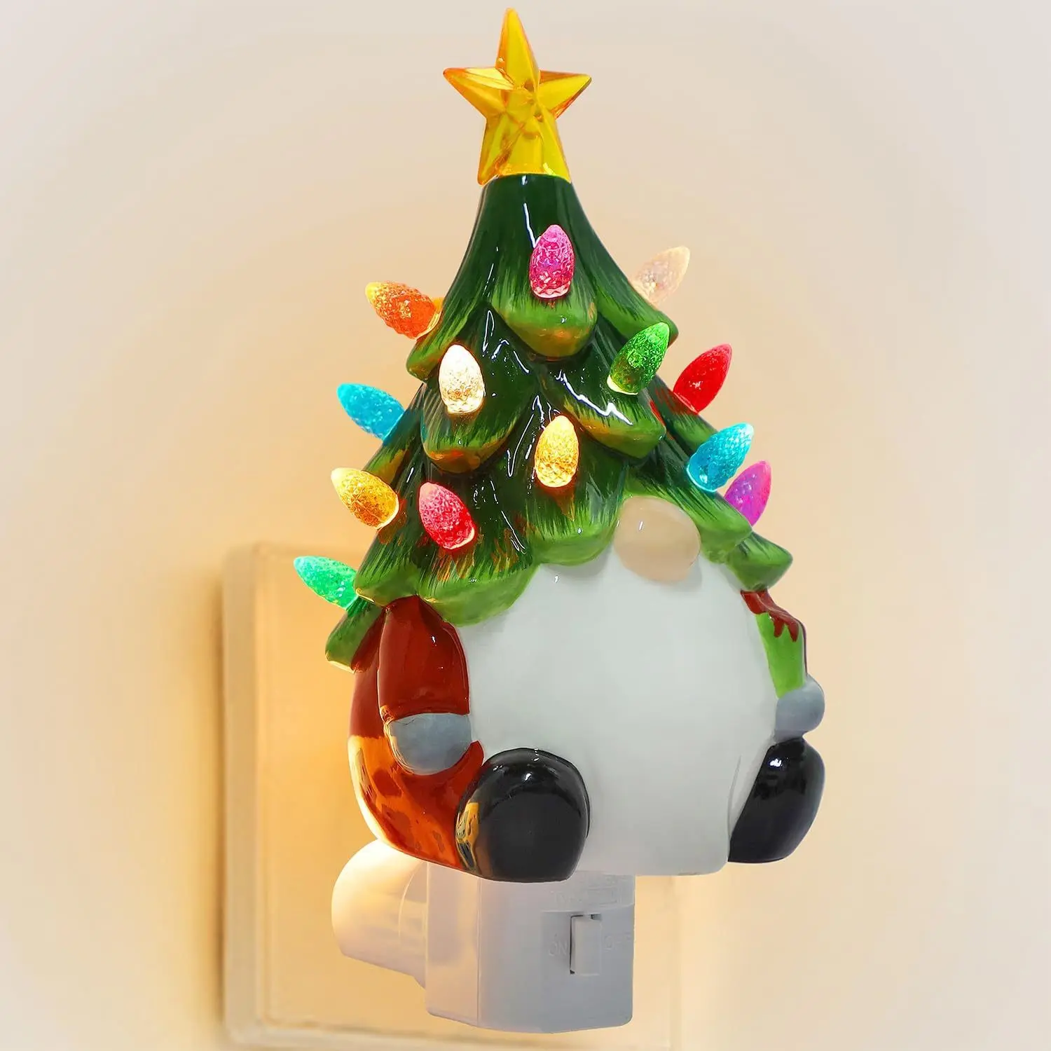 Ceramic Christmas Tree Elf nightlight with US gauge plug Santa Claus Dwarf Bedside lamp certification