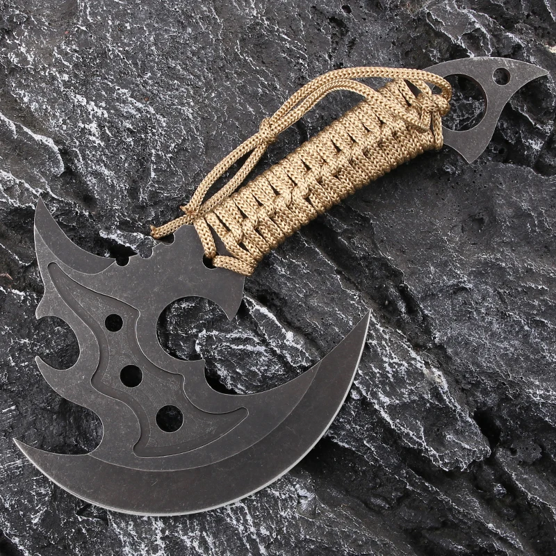 Multipurpose professional high steel  black blade multi function outdoor Axe sickle with emergency tied rope handle