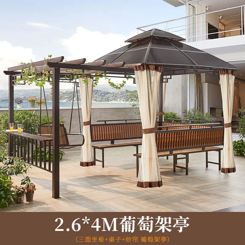 Garden Outdoor Sunshade Pavilion PC Roof Waterproof Pergola Sunshade Gazebo Grape trellis Pavilion