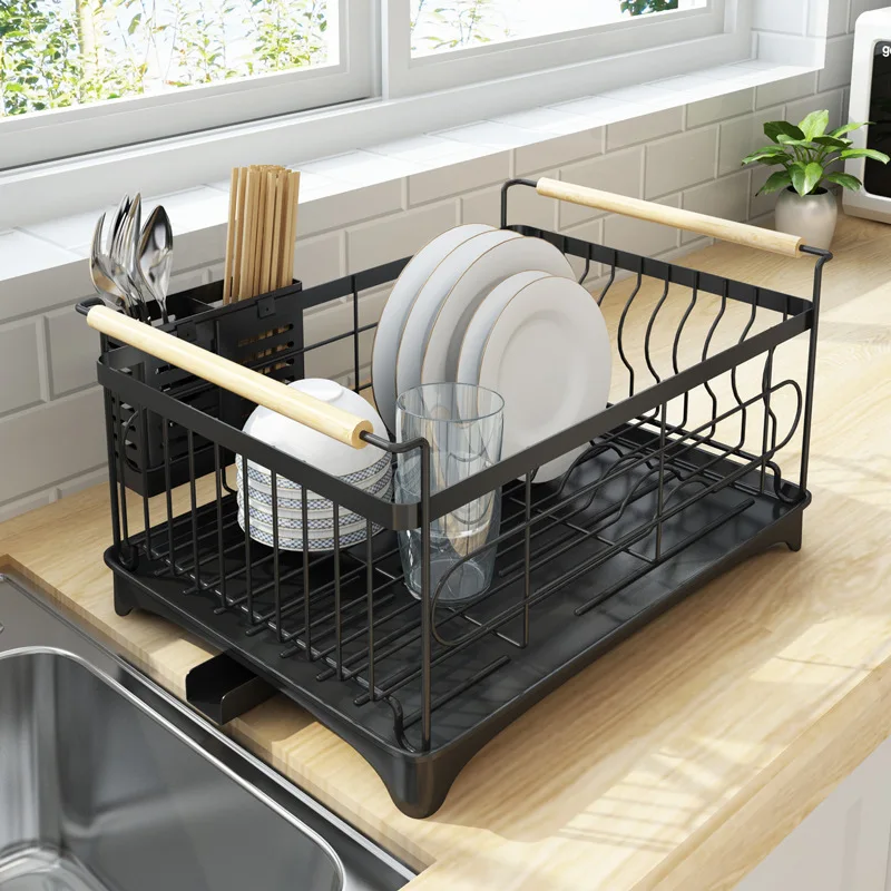 
Stainless Steel Dish Drying Rack With Water Container Kitchen Plate Rack 