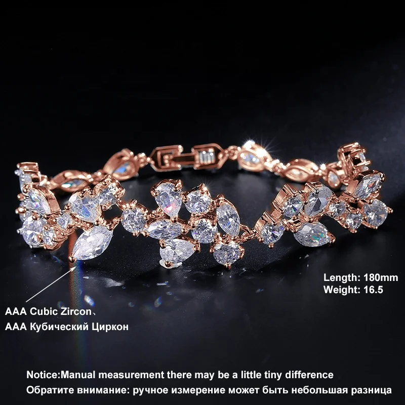 High Quality Exquisite Shinny Zirconia  Bracelet Wholesale Bridal Wedding Leaf AAA Zircon Jewelry Charm Chunky Bracelets Women