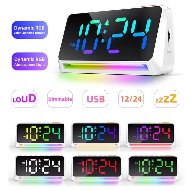 New Arrivals Table Dynamic RGB Color Changing Led Clocks Loud Alarm Digital Clock