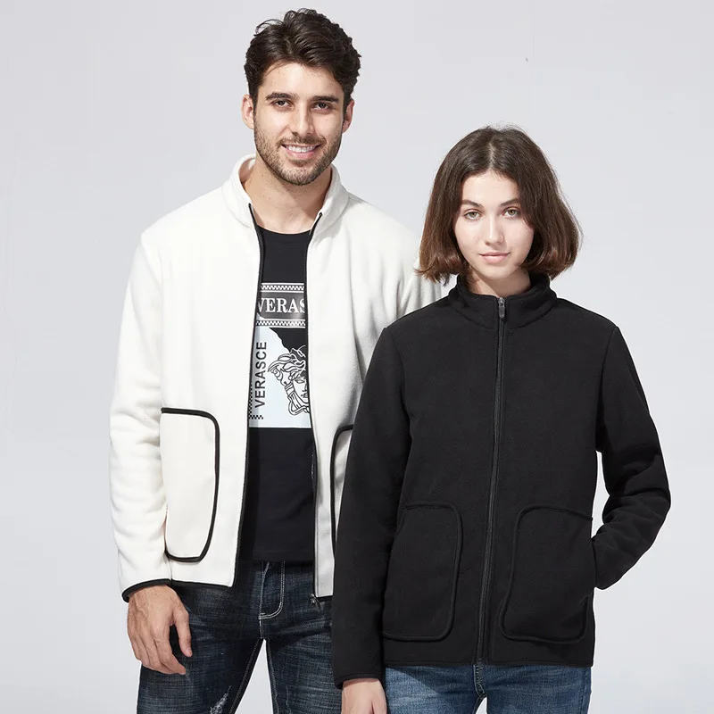 Женская и Мужская классическая флисовая куртка на молнии с длинным рукавом и воротником-стойкой