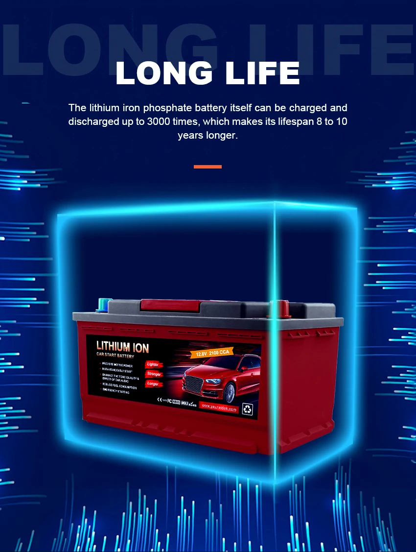 Yauneidak 80D26R 12.8V 40Ah Lithium Battery 1500 CCA Rechargeable LiFePO4  Battery for Lead-acid Battery Replacement