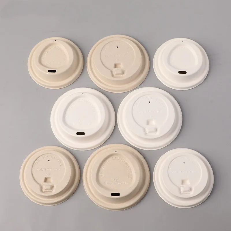 Wholesale Disposable Composable Lid For Pulp Paper Lid 80 90mm Bagasse Coffee Cup Pulp Lids Cover