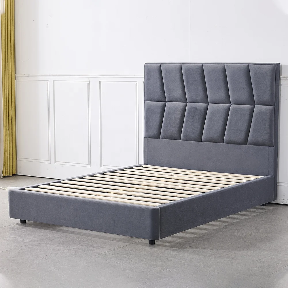 Modern bedroom furniture set luxury king size bed classic up-holstered solid wood bed frame manufacture