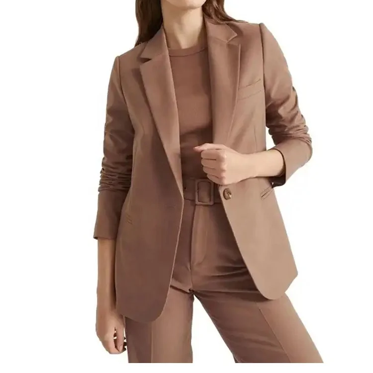 Fashionable Lady Office Coat Set Suits Streamline Slim Fit Long Sleeve  ladies formal Brown Blazer For teen girl women ladies