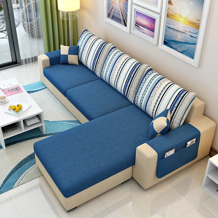 Hot Selling Furniture Of Various Specifications Modern Wooden Foot Sofa L-Shaped Sofa Set