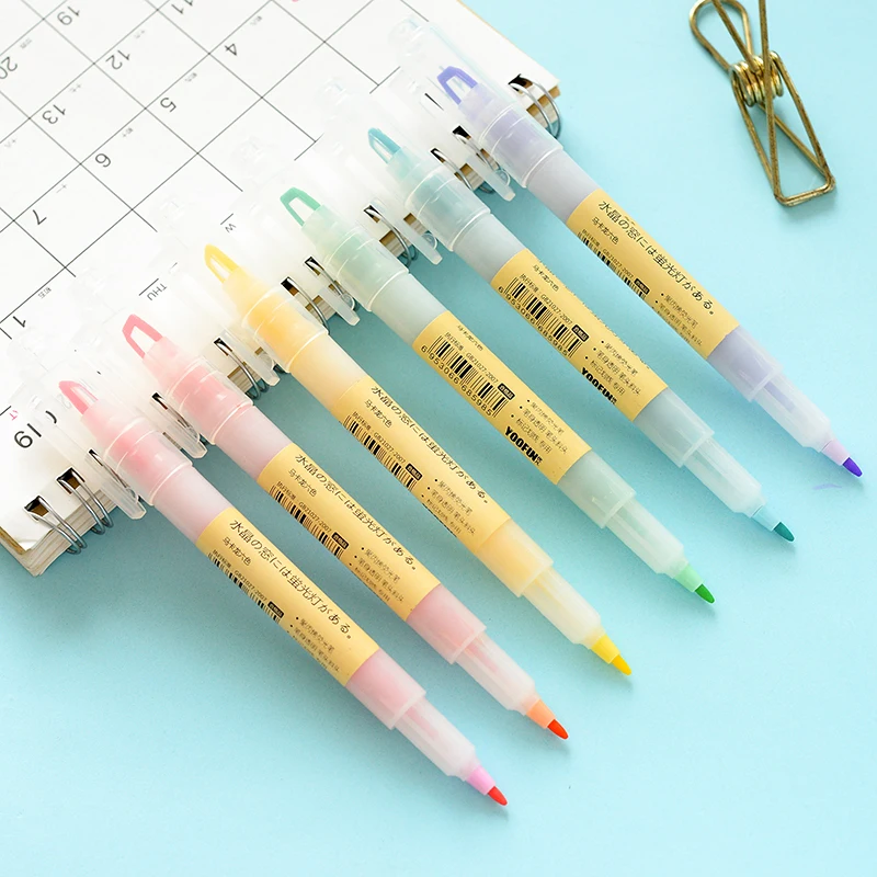 Student Mark Key Pen Set with 6-Color Highlighter Flat Brush Tip for Visual Window Diagonal Marker for School Use Wholesale