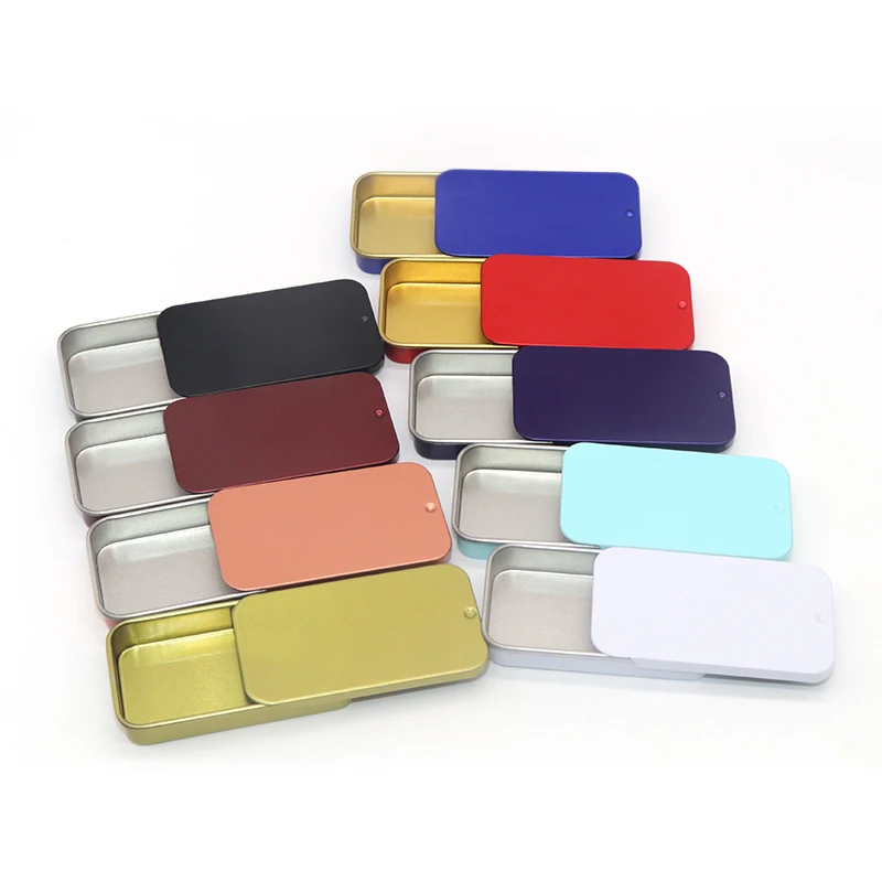 Pink White Black Square Mini Rectangle custom slide top tin case small Sliding Metal Tin Box for Balm/Mint/candy