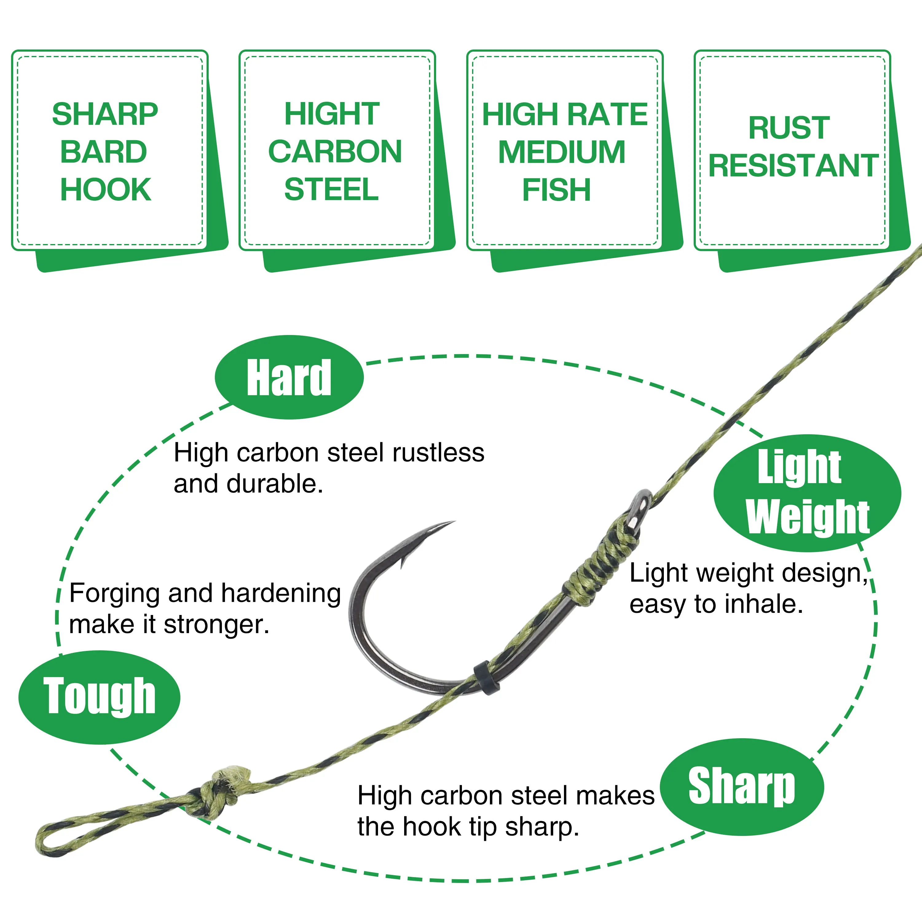 6Pcs 8340Carp Fishing Hair Rigs With Curved Barbed Carp Hook Rolling Swivels and Braid Fishing Lines for Boilies Bait Stopper