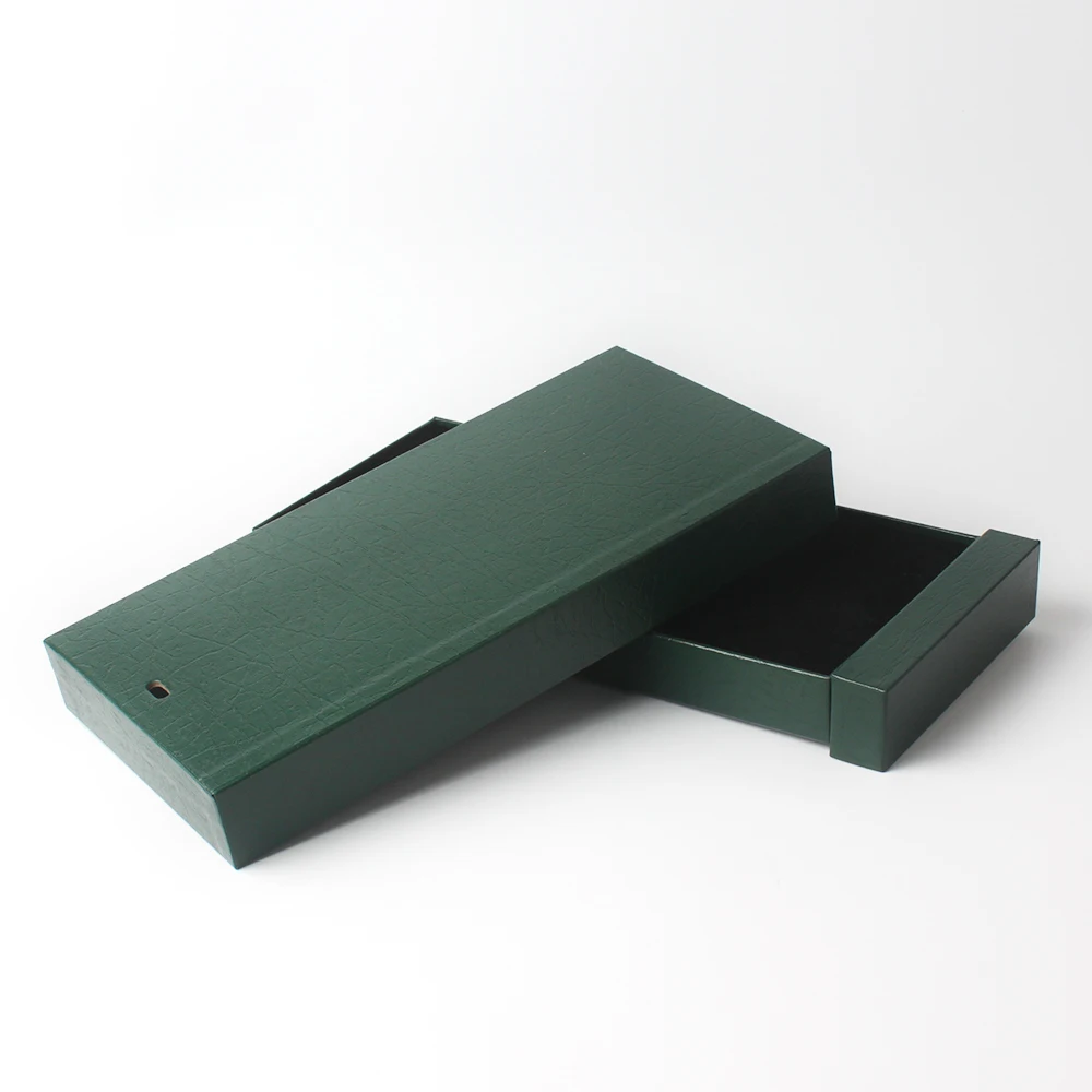 Текстурированный кожаный ящик бумажная коробка подарочная раздвижная коробка для ювелирных изделий конкурентоспособная цена Пользовательский логотип напечатанный зеленый Бесплатный Образец OEM