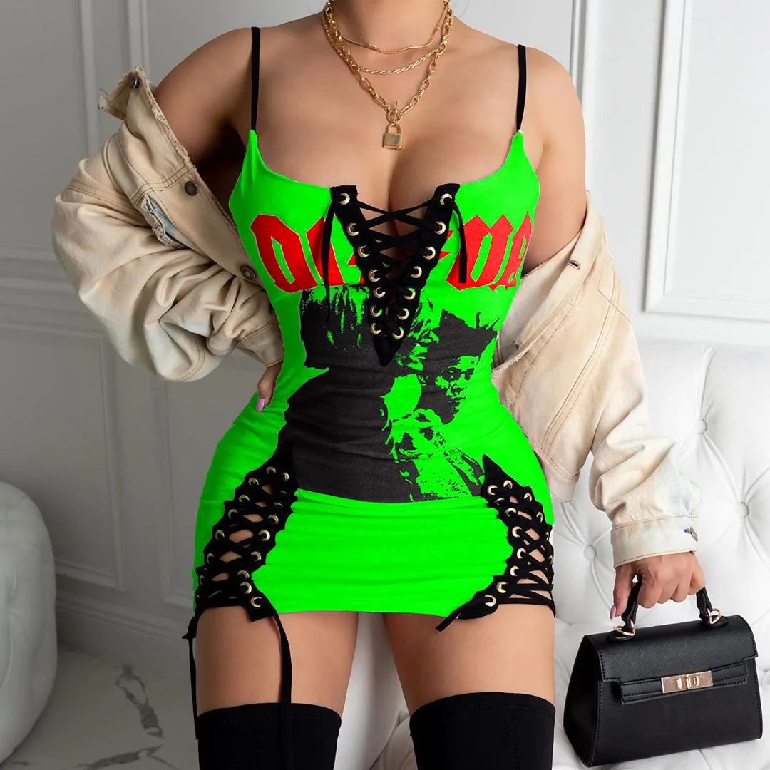 Новое поступление 2021, женское сексуальное платье с принтом, короткая юбка, повязка на музыкальный фестиваль, популярный стиль, летние уникальные бандажные платья