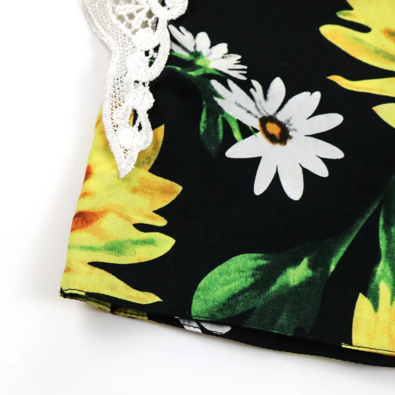 New Summer Korean Style Baby Tops Kids Clothing Polyester Cotton Toddler Girls Black with Sunflower Shirts