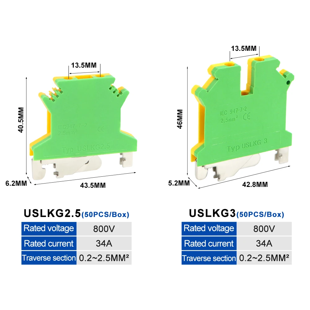 USLKG-2.5 Yellow Green Wire terminal Any combination of terminal block DIN rail ground terminal