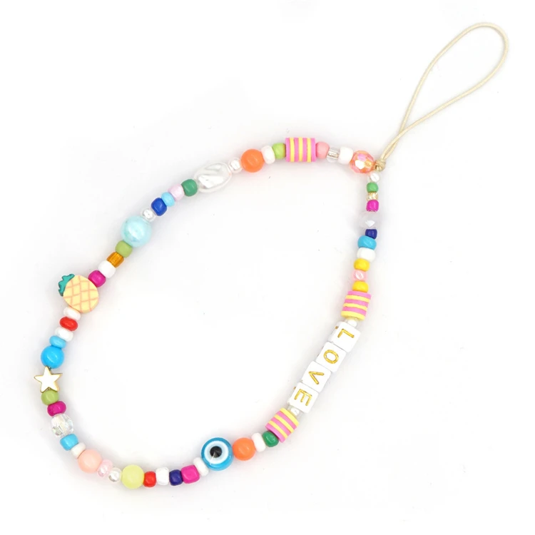 Different unregular size beads Phone Lanyard Wrist Strap, Acrylic mixed eyes designs beads Cell Phone Lanyard