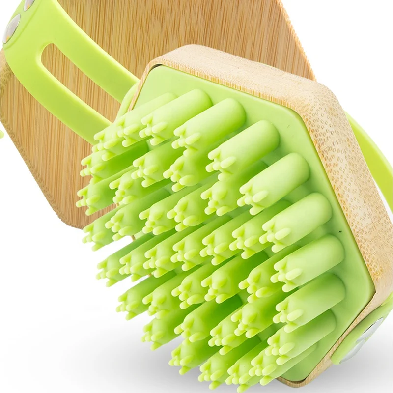 Оптовая Продажа с фабрики, 100% щетка из натуральной силиконовой щетины, отшелушивающая щетка с бамбуковой деревянной ручкой для душа, щетка для сухой ванны