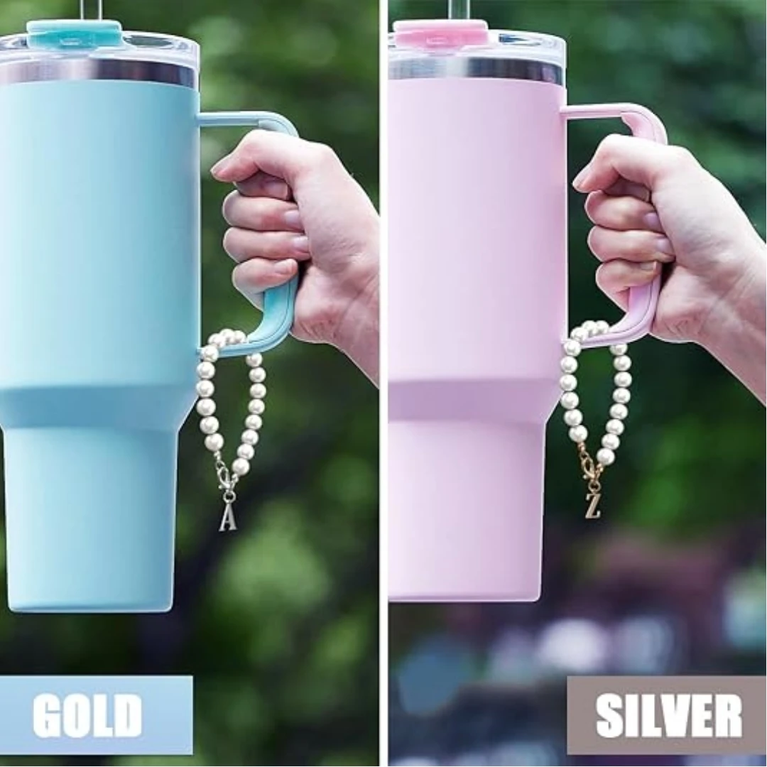 Stainless Steel Letter Charm Accessories for Stanley Cup with Pearl Chain Name ID Personalized Handle Charm for Stanley Tumbler