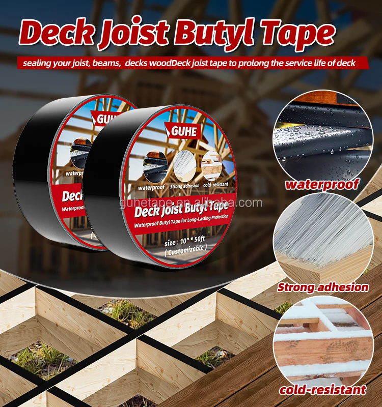 Custom Strong Adhesive Timber Decking Beams Joist Tape Butyl For Protecting Roof Boards From Sun And Corrosion