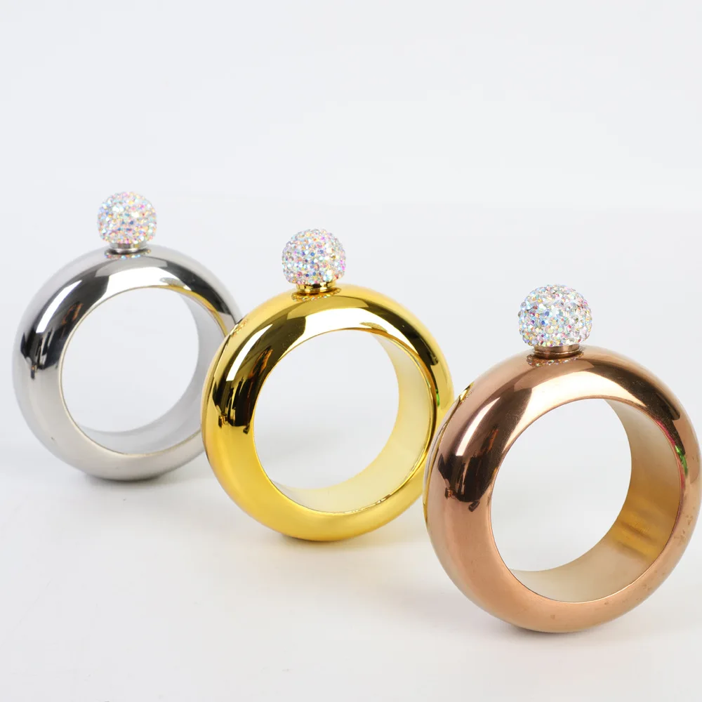 
new style 3.5 oz Colorful Bracelet Shaped Stainless Steel Liquor Alcohol Flask Round Wine Bottle Hip Flask with diamond lid 