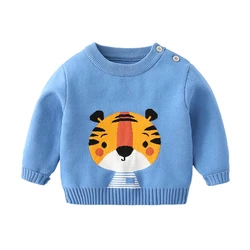 Cartoon Jacquard Long Sleeve Knitted Baby Sweater Warm Kids Clothes For Winter