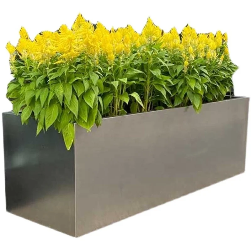 outdoor garden street furniture large rectangular metal planter outside aluminium plant box stainless steel flower pot