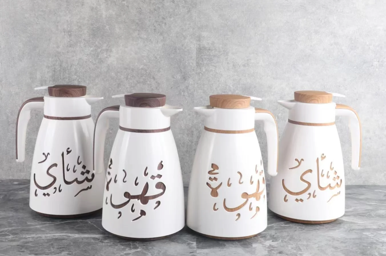 Arabic Vacuum Flask Metal Body Arabic Glass Liner Coffee Thermos Two Carafe Piece 1L Tea Pot Set Dallah Jugs Gift Set