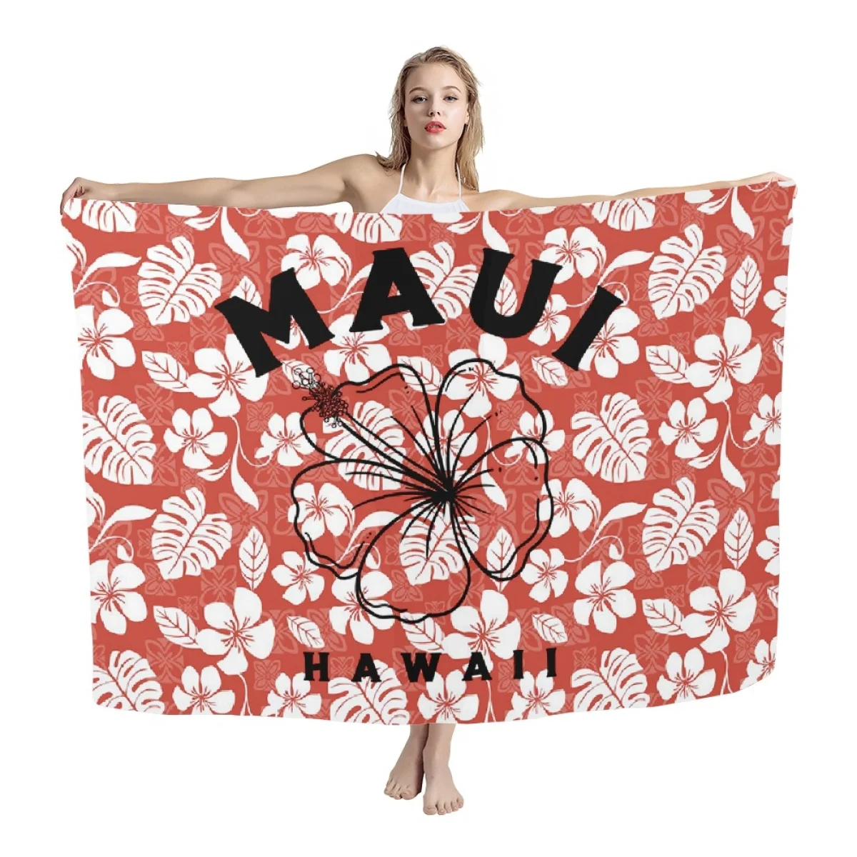 2023 summer Custom Hawaiian Flowers design  Printing Large size Blends Scarf Sarong Wholesale