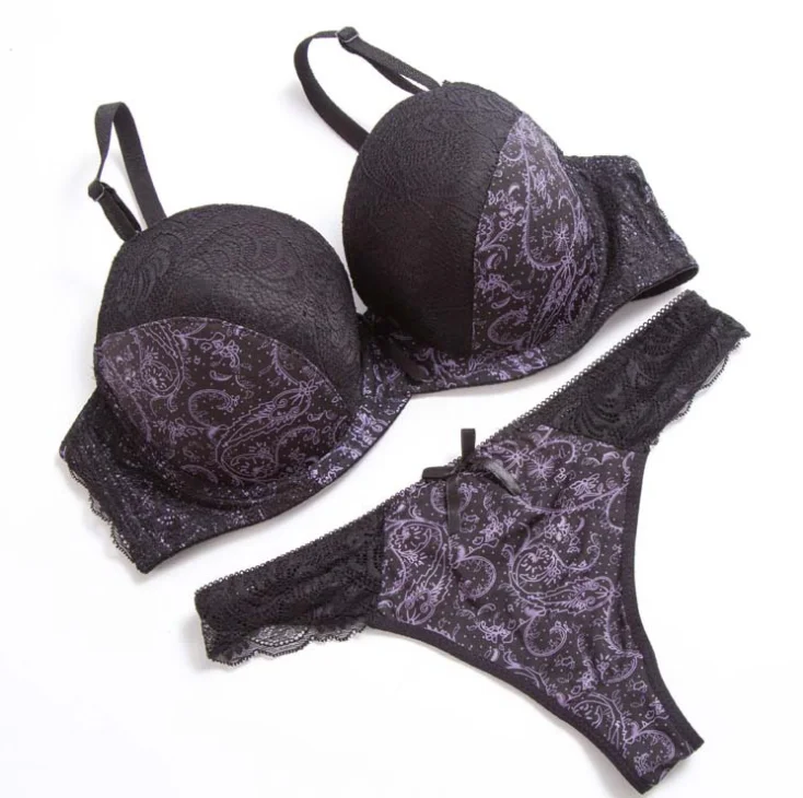 Sexy bra and thong set lace color matching underwear plus size underwear set