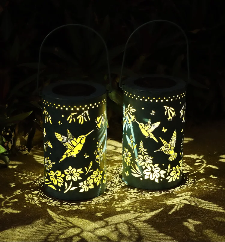 2024 Hot Sale Carved iron hummingbird Outdoor landscape lantern Solar sun-power garden decorative light lamp