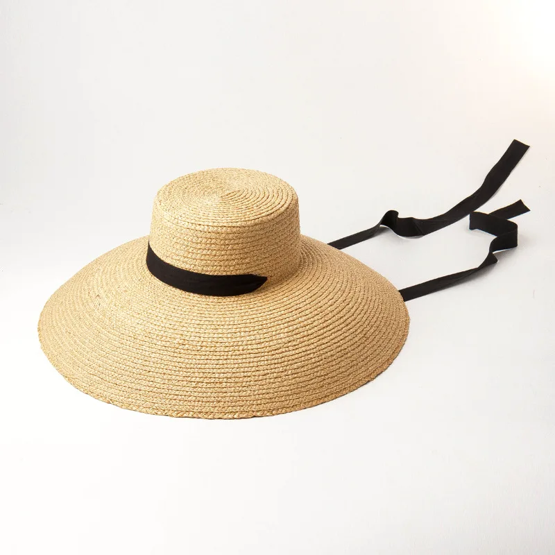Vacation Travels Holiday Oceanside Beach Handmade Sombrero Femme Straw Hat Natural Big Brim Elegant Wheat Straw Hat