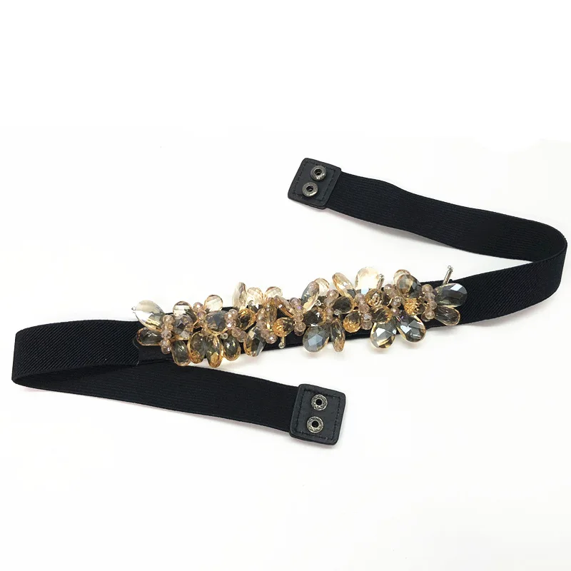 Fashion Sparkly Rhinestone Belt Luxury Waistband Elastic Belts For Woman Black Stretch Waist Belt