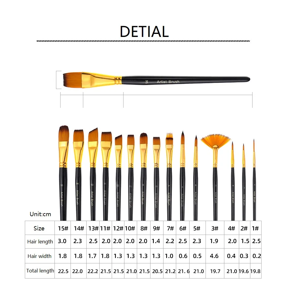 BOMEIJIA  15pcs Nylon Hair Wood Handle Artist Paint Brush Set With Canvas Bag For Acrylic Watercolor Oil  Painting Art Supplies