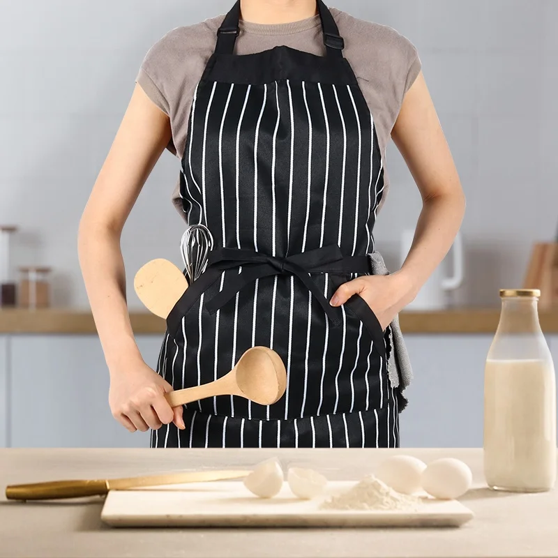 CHANGRONG Promotional Women Men Black Adjustable White Pinstripe cotton Painting Cooking Kitchen Bib Apron
